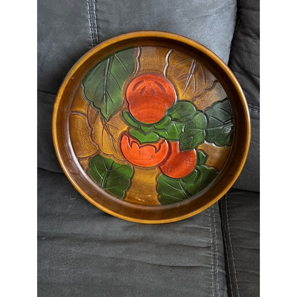 Vintage Japanese Lacquerware Hand-Painted Tray With Persimmon Design